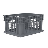 15-3/4 Inch (in) Outside Length (L), 11-3/4 Inch (in) Outside Width (W) and 8-1/4 Inch (in) Outside Height (H) Mesh Side/Solid Base Straight Wall Industrial Reusable Container