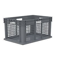 23-3/4 Inch (in) Outside Length (L), 15-3/4 Inch (in) Outside Width (W) and 12-1/4 Inch (in) Outside Height (H) Mesh Side/Solid Base Straight Wall Industrial Reusable Container