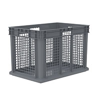 23-3/4 Inch (in) Outside Length (L), 15-3/4 Inch (in) Outside Width (W) and 16-1/8 Inch (in) Outside Height (H) Mesh Side/Solid Base Straight Wall Industrial Reusable Container