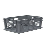 23-3/4 Inch (in) Outside Length (L), 15-3/4 Inch (in) Outside Width (W) and 8-1/4 Inch (in) Outside Height (H) Mesh Side/Solid Base Straight Wall Industrial Reusable Container