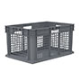 23-3/4 Inch (in) Outside Length (L), 15-3/4 Inch (in) Outside Width (W) and 12-1/4 Inch (in) Outside Height (H) Mesh Side/Solid Base Straight Wall Industrial Reusable Container